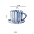 Axyaa Striped Ceramic Cup and Plate Set, 280ml Afternoon Tea Coffee Cup