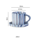 Axyaa Striped Ceramic Cup and Plate Set, 280ml Afternoon Tea Coffee Cup
