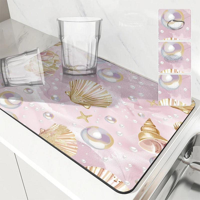 Axyaa Sea Shell Pearl Coffee Mat: Quick Dry Kitchen Drying Mat