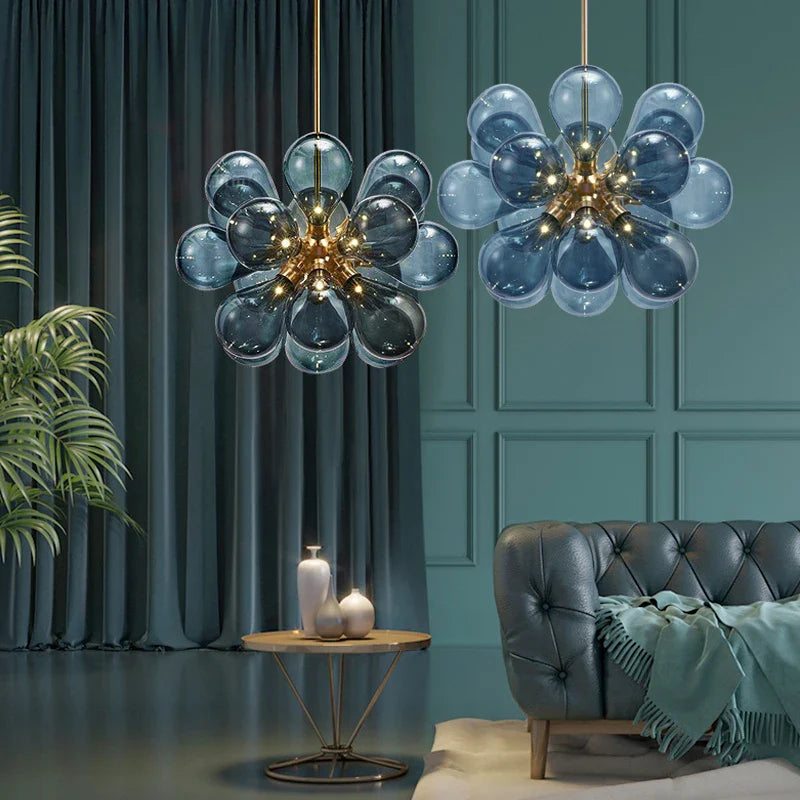 Axyaa Purple Glass Bubble LED Chandelier for Stylish Living Spaces