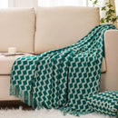 Axyaa Green Knit Throw Blanket with Tassels - Cozy Outdoor Decor