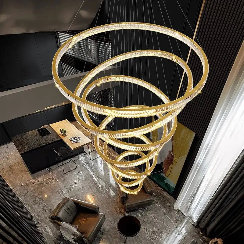 Axyaa Crystal Chandelier: Elegant Stair Pendant Light for Luxurious Living Room Decor