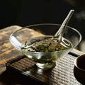 Axyaa Glass Teacup & Spoon Set: Bamboo Hat Design Kung Fu Tea Ware