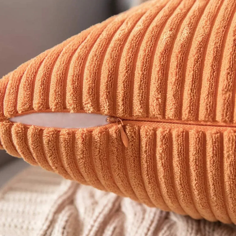 Axyaa Soft Corduroy Cushion Cover Striped Throw Pillow Case for Home Decor