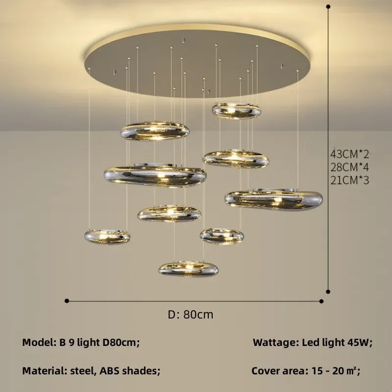 Axyaa Nordic Minimalist LED Stair Chandelier for Home, Villa, Hotel - Dimmable Luminaires