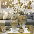 Axyaa Ceramic General's Vase in Electroplated Gold Finish