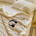Axyaa Striped Milk Fleece Double Blanket: Warm & Thick Coral Fleece Nap Blanket