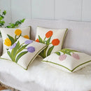 Axyaa Tulip Embroidered Throw Pillow Cover - Pastoral Style Decorative Cushion