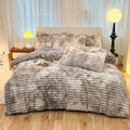 Luxury Axyaa Rabbit Fur Velvet Bedding Set, AB Side Duvet Cover, Flanne Plush Bed Sheet