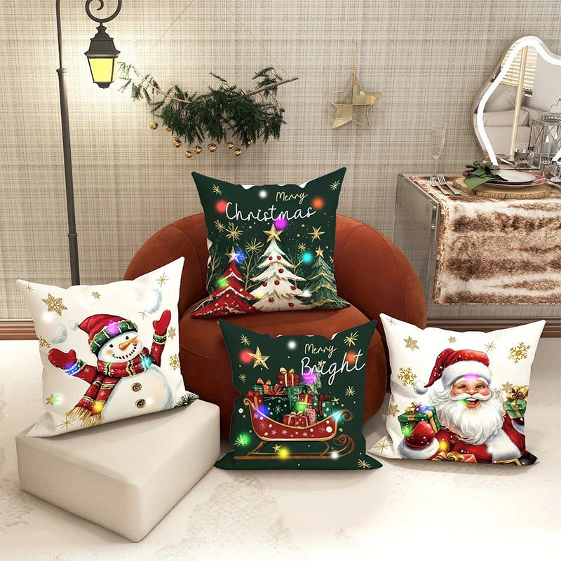 Axyaa Christmas LED Pillowcase, Santa Snowman Tree Design for Home Party Décor