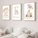 Axyaa Elephant Giraffe Nursery Wall Art Canvas Poster for Kids Room