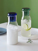Axyaa 27oz Glass Bedside Water Carafe and Cup Set in Blue Yellow Teal Grey