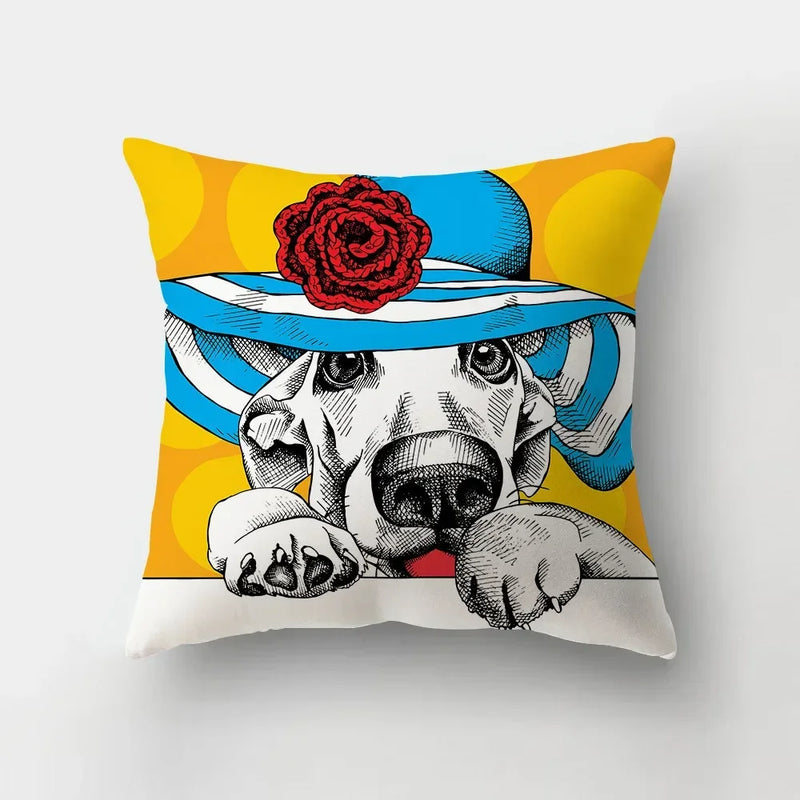 Axyaa Cartoon Dogs Landscape Cushion Cover - 45x45cm Sofa Home Decor
