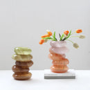 Axyaa Geometric Pebble Stack Glass Vase Gradient Color Flower Caterpillar Arrangement