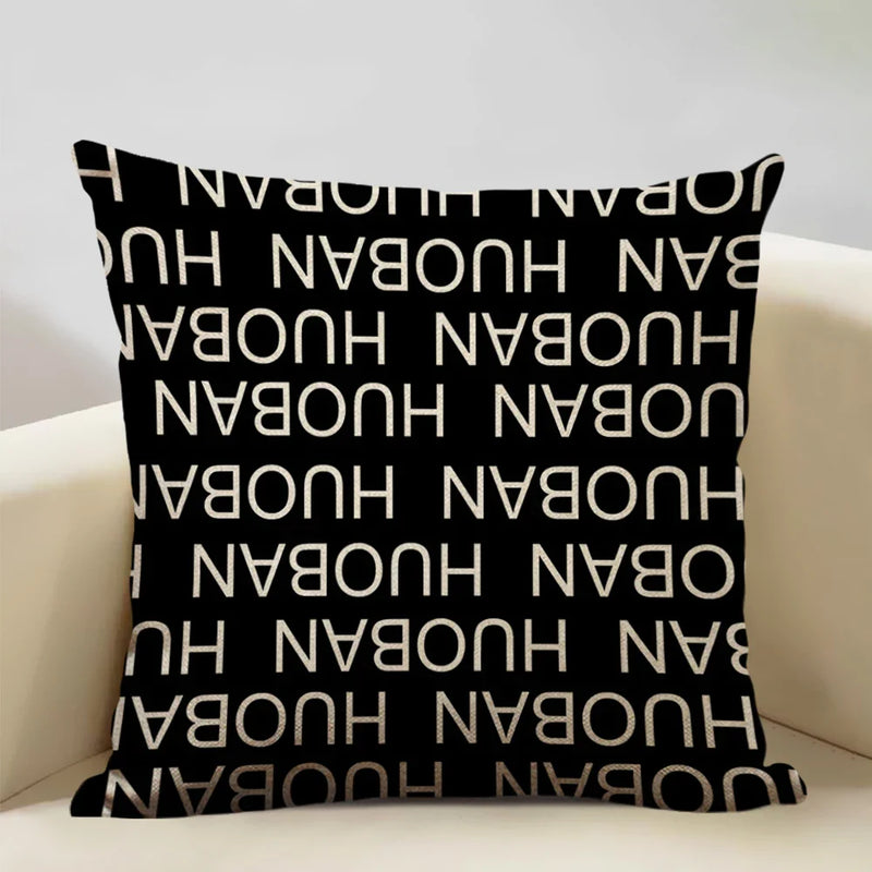 Axyaa Black White Yellow English Letter Design Linen Pillowcase 45x45cm
