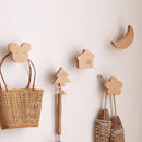 Axyaa Wooden Animal Star Moon Wall Hooks - Creative Room Decor & Key Holder
