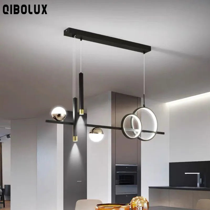 Axyaa Black Gold LED Chandelier 80cm 100cm for Dining Room Minimalists