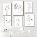 Axyaa Minimalist Wine Cup Woman Body Line Art Canvas Wall Print for Home Decor