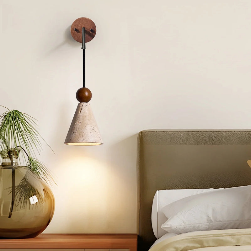Axyaa Wabi Sabi LED Wall Lamp Wood Yellow Travertine Stone Shade for Home Decor