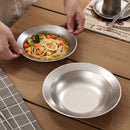 Axyaa Stainless Steel Large Pasta Plate Shallow Dish Salad Bowl Vintage Kitchen Tableware