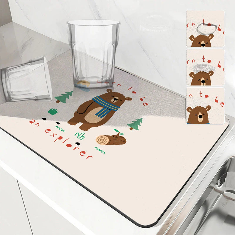 Axyaa Bear Design Absorbent Kitchen Draining Mat