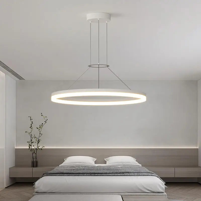 Axya Modern Circle Chandelier: Black & White LED Indoor Light for Home Decoration