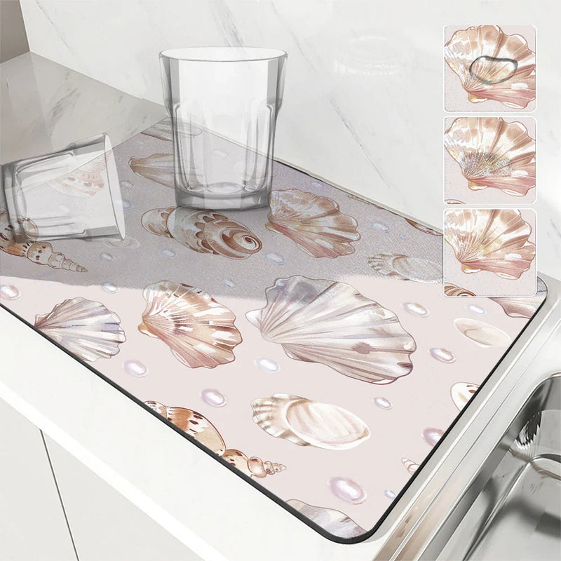 Axyaa Sea Shell Pearl Coffee Mat: Quick Dry Kitchen Drying Mat