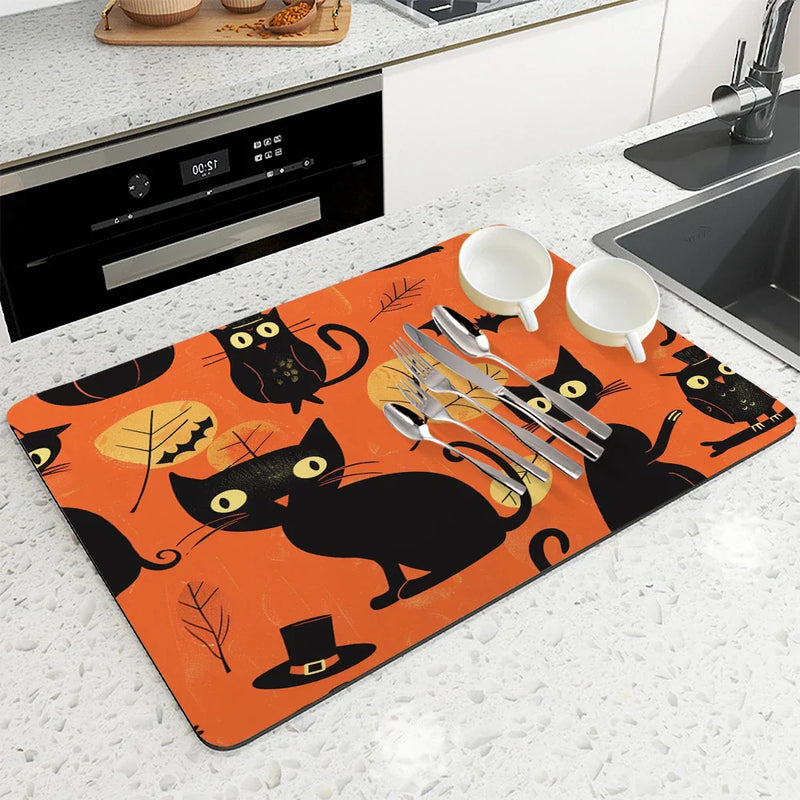 Axyaa Halloween Bat Head Dish Drying Mat
