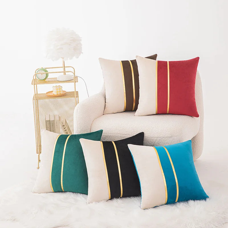 Axyaa Velvet Gold Splice Cushion Cover 45x45cm - Nordic Light Luxury Home Decor Patchwork Pillowcase