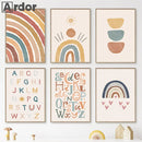 Axyaa Boho Rainbow Sun Alphabet Lion Bear Whale Nursery Wall Art Canvas Prints