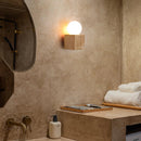 Axyaa White Glass LED Wall Sconce Yellow Travertine Stair Light - Japan Style