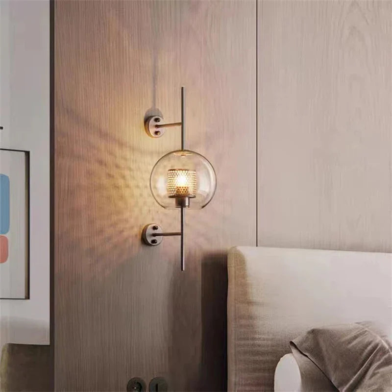 Axyaa Retro Glass Wall Lamp for Living Room, Bedroom, Restaurant, Study - Industrial Wind Grid Style