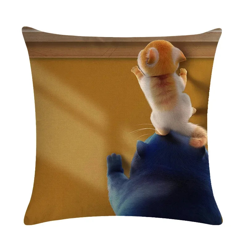 Axyaa Cartoon Cat Linen Pillow Cover for Leisure Sofa Chair Decor 45*45cm