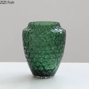 Axyaa Green Relief Glass Vase for Artificial Flowers Arrangement - Room Decor Aesthetic