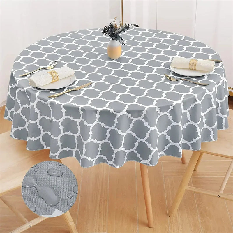 Axyaa Waterproof Round Tablecloth 60-inch Heat-Resistant Moroccan Design