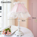 Axyaa Nordic Pink Lace Fabric LED Table Lamp for Bedroom Princess Decor