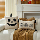 Axyaa Halloween Patchwork Pillow Cover with Embroidered Pumpkins and Ghosts