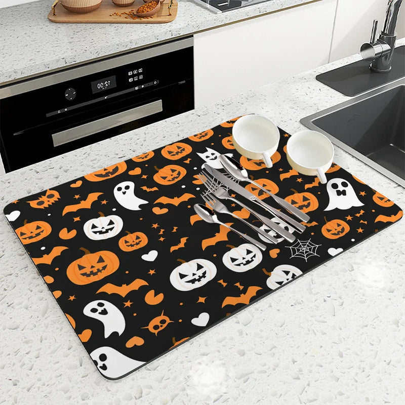 Axyaa Halloween Pumpkin Ghost Cartoon Non-Slip Drying Mat