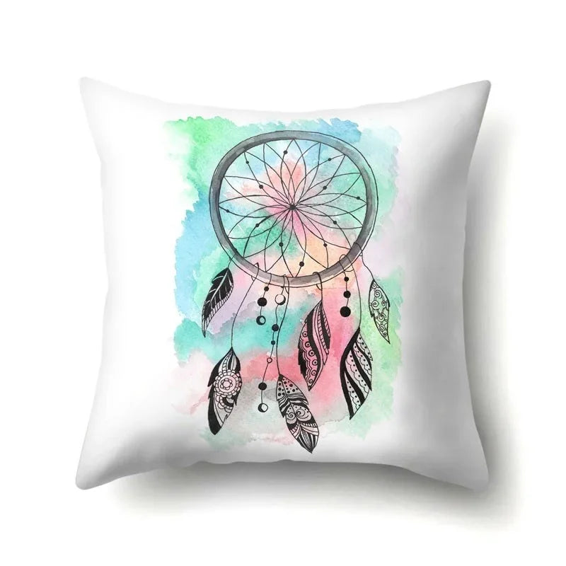 Axyaa Boho Indian Feather Dreamcatcher Pillow Cushion Cover for Home Decor