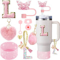 Axyaa 9-Piece Cup Accessory Set: Butterfly Straw, Cover, Cap, Boot, Charm, Initials Sticker, Stopper
