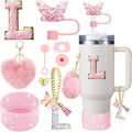Axyaa 9-Piece Accessory Set for Stanley Cup: Butterfly Straw, Cover, Cap, Boot, Charm, Initials