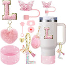 Axyaa 9-Piece Accessory Set for Stanley Cup: Butterfly Straw, Cover, Cap, Boot, Charm, Initials