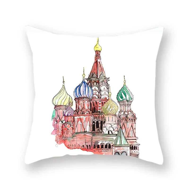 Axyaa World Buildings Printed Cushion Covers