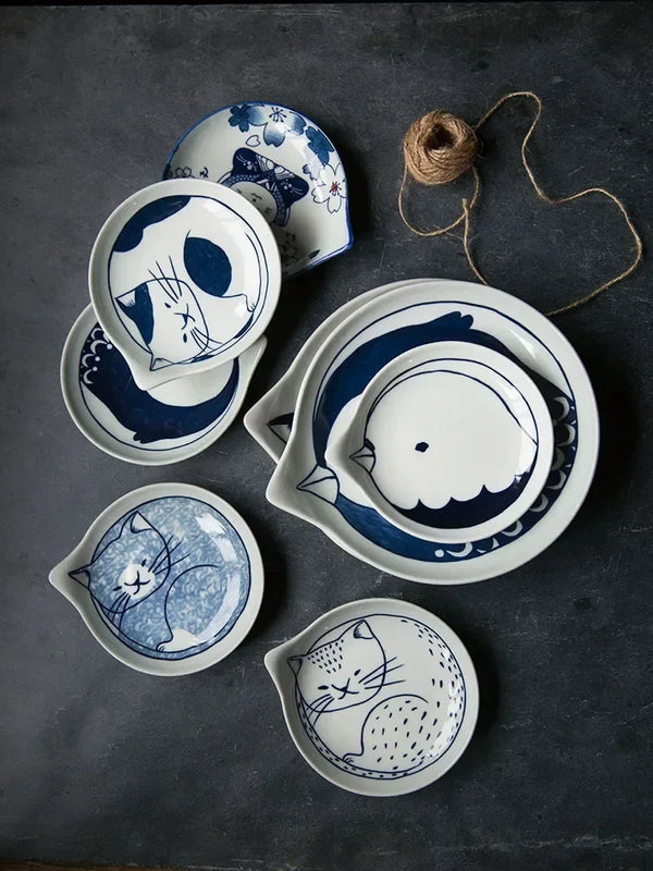 Axya Japanese Style Cat Ceramic Snack Plate Household Tableware