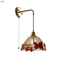 Axyaa Tiffany Butterfly Glass Wall Lamp LED Fixture with Pull Chain Switch