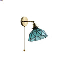 Axyaa Tiffany Blue Glass LED Wall Sconce Rotate Copper Pull Chain Switch Stair Light