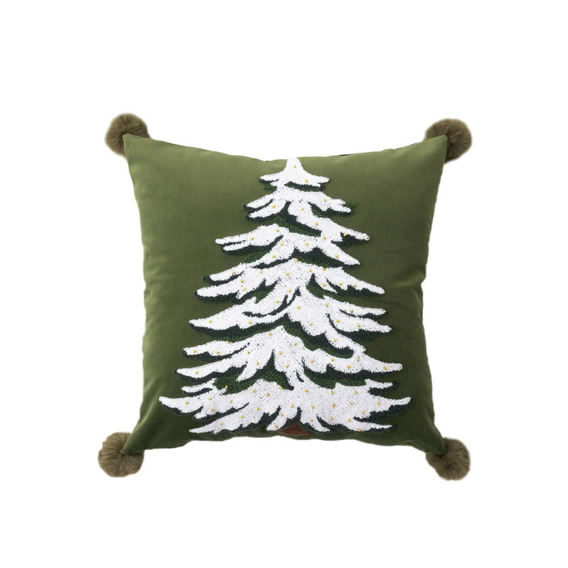 Axyaa Velvet Christmas Pillow Cover Snow Tree Embroidery Rustic Decor