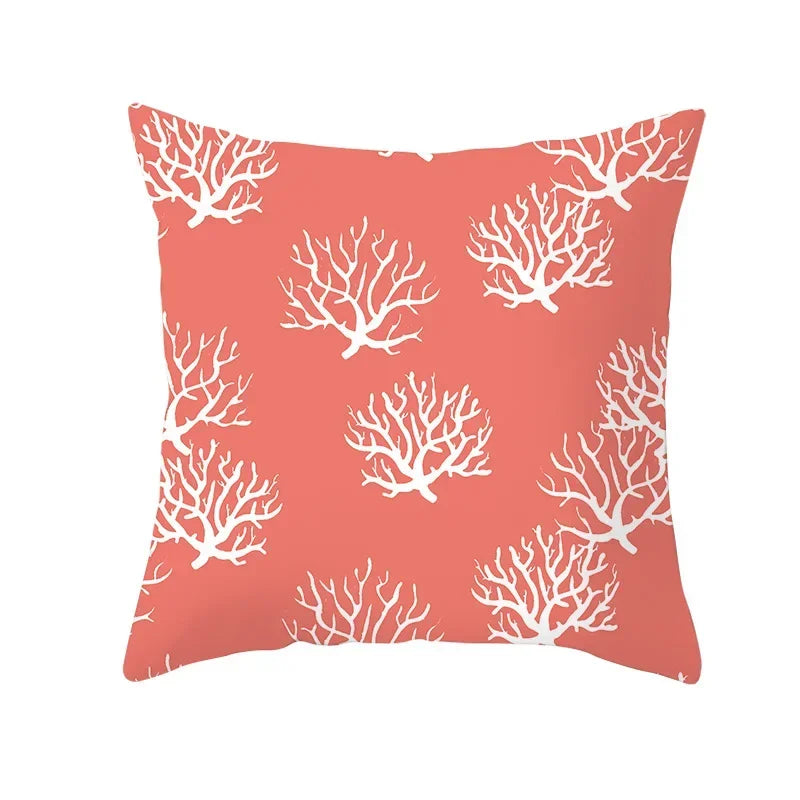 Axyaa Starfish Stripe Print Cushion Cover | Pink Coral Orange Home Decor Pillow Cover