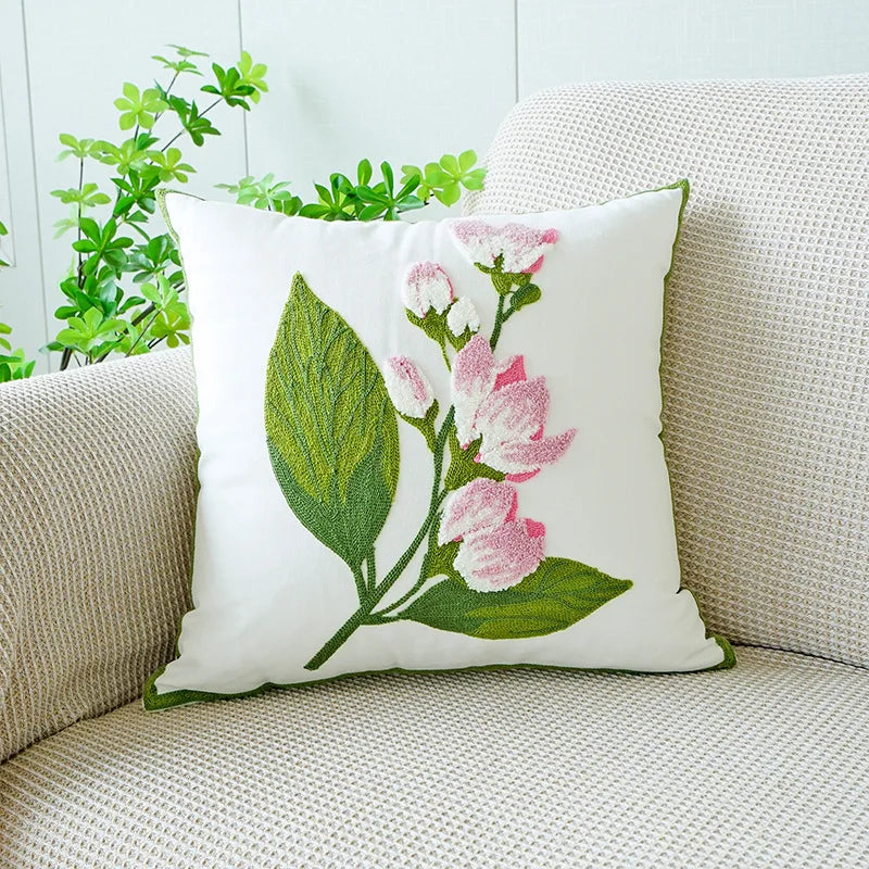 Axyaa Wild Floral Plant Embroidery Pillow Cover, 45x45cm, Country Style