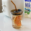 Axyaa Coloured Glass Tumbler Cup with Lid & Straw - 400ml Grey Amber Glass